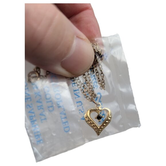 Vintage Harriet Carter Genuine Sapphire Ruby Heart, 24 Karat Gold Electroplated - Picture 2 of 3